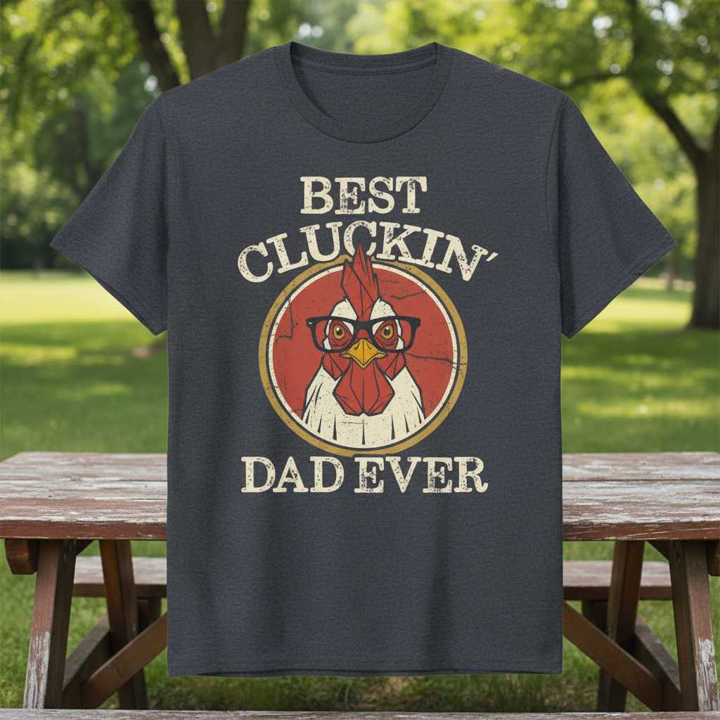 Best Cluckin Dad Ever Vintage Chicken Graphic T-Shirt Funny Dad Tee Gift Idea