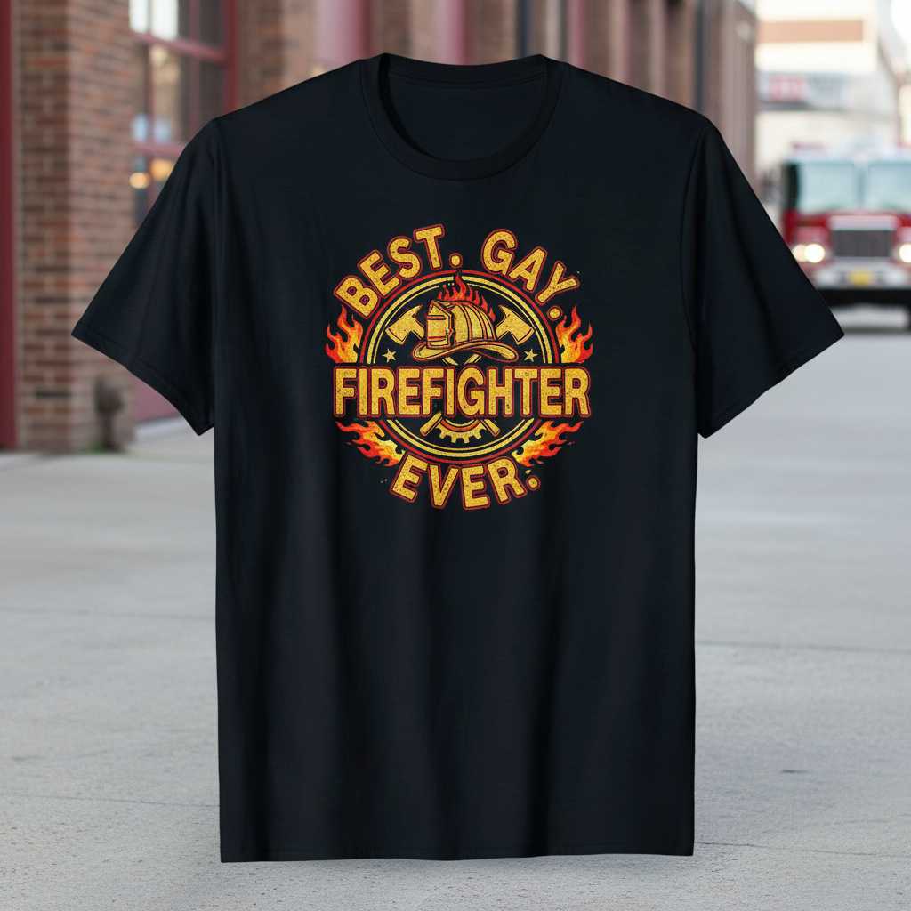 Best Gay Firefighter Ever Graphic T-Shirt LGBT Pride Tee Gift for Firefighter Fans