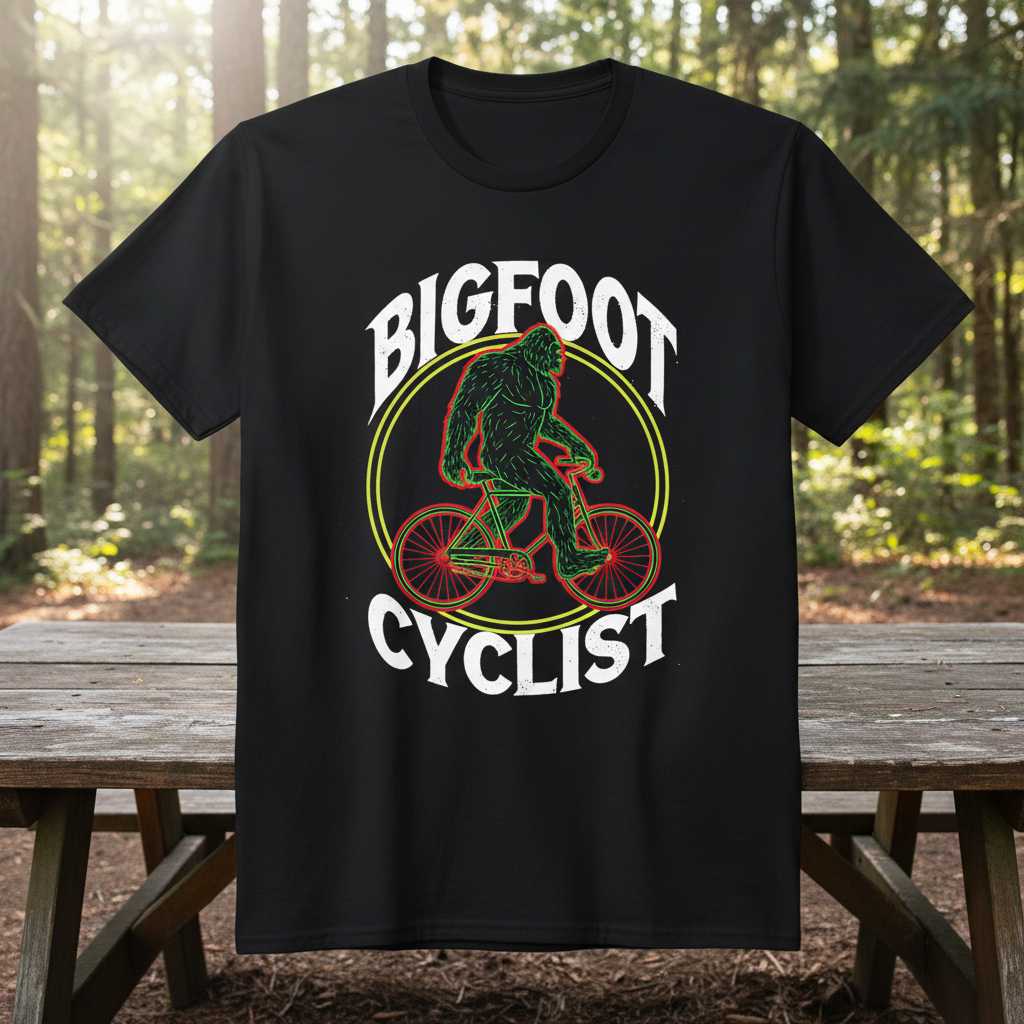 Bigfoot Cyclist Graphic T-Shirt Tee Novelty Unisex Top Gift for Bike Enthusiast