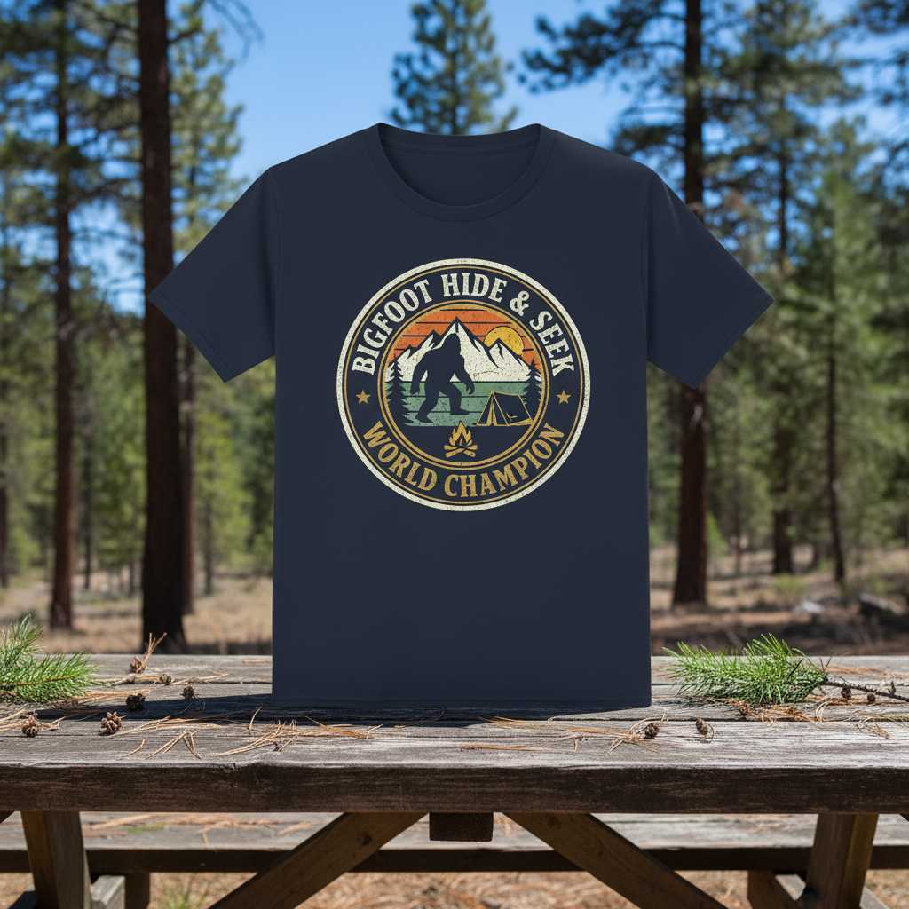 Bigfoot Hide & Seek World Champion Vintage Graphic T-Shirt Tee Novelty Gift
