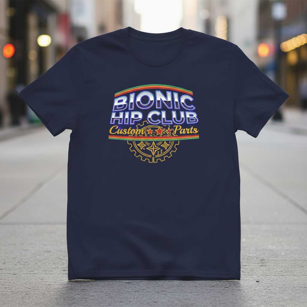 Bionic Hip Club Custom Parts Graphic T-Shirt Retro Tee Novelty Gift for Enthusiasts