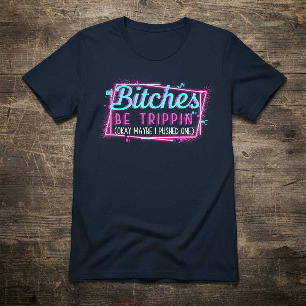 Bitches Be Trippin Okay Maybe I Pushed One Sarcastic Graphic T-Shirt Novelty Tee