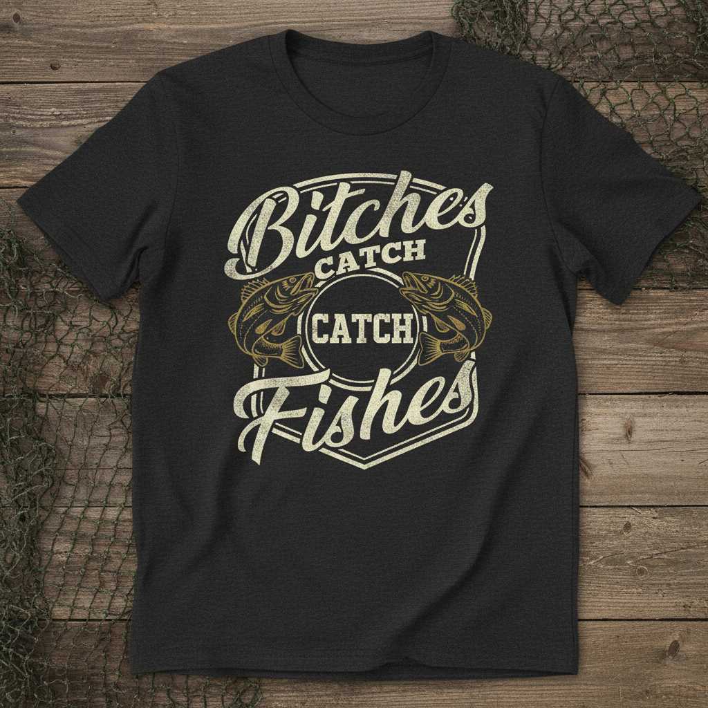 Bitches Catch Fishes Graphic T-Shirt Novelty Fishing Tee Gift for Anglers Fans