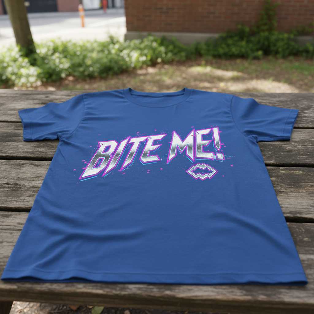 Bite Me! Graphic T-Shirt Retro Neon Print Tee Novelty Unisex Outfit Gift Idea