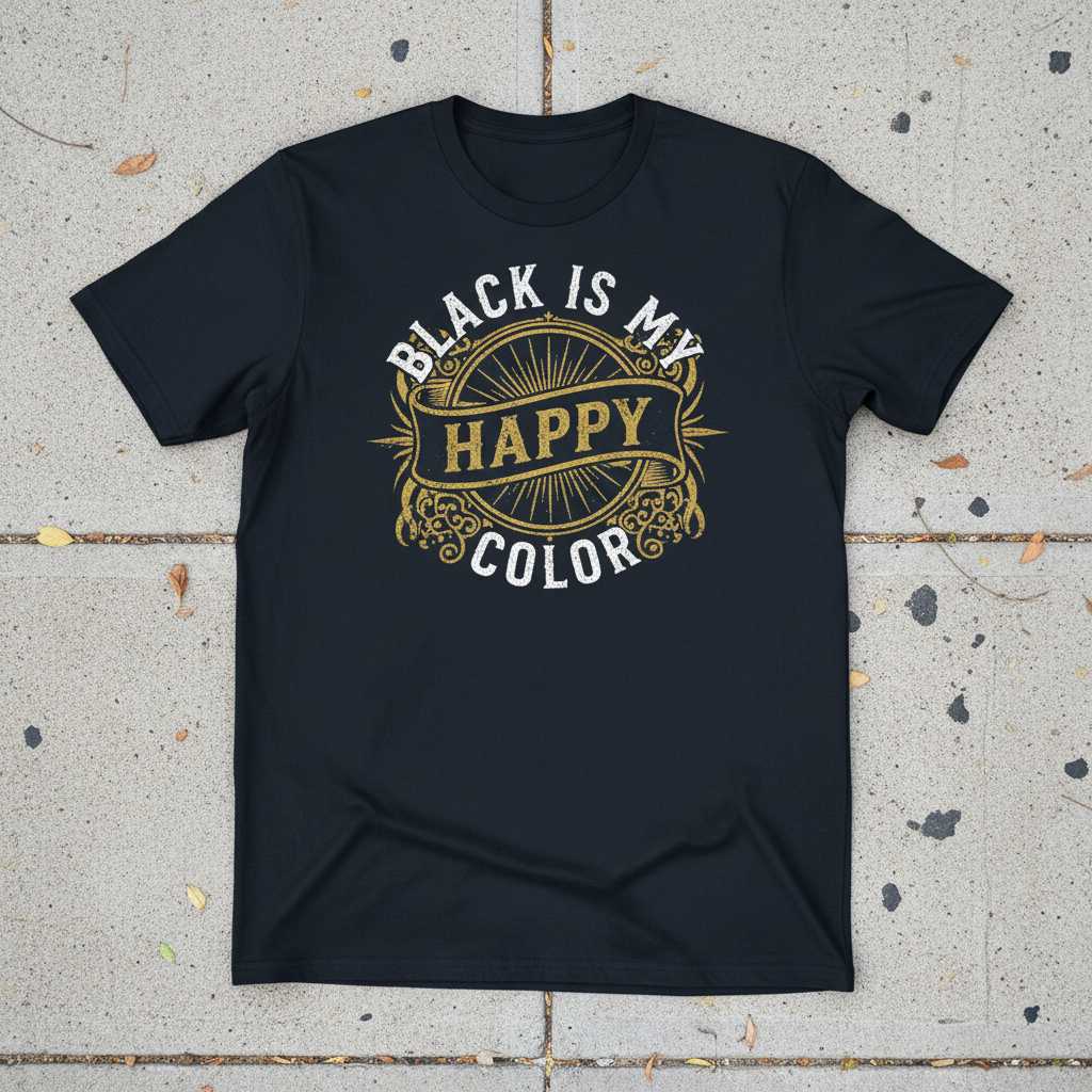 Black Is My Happy Color Graphic T-Shirt Vintage Style Tee Novelty Unisex Outfit