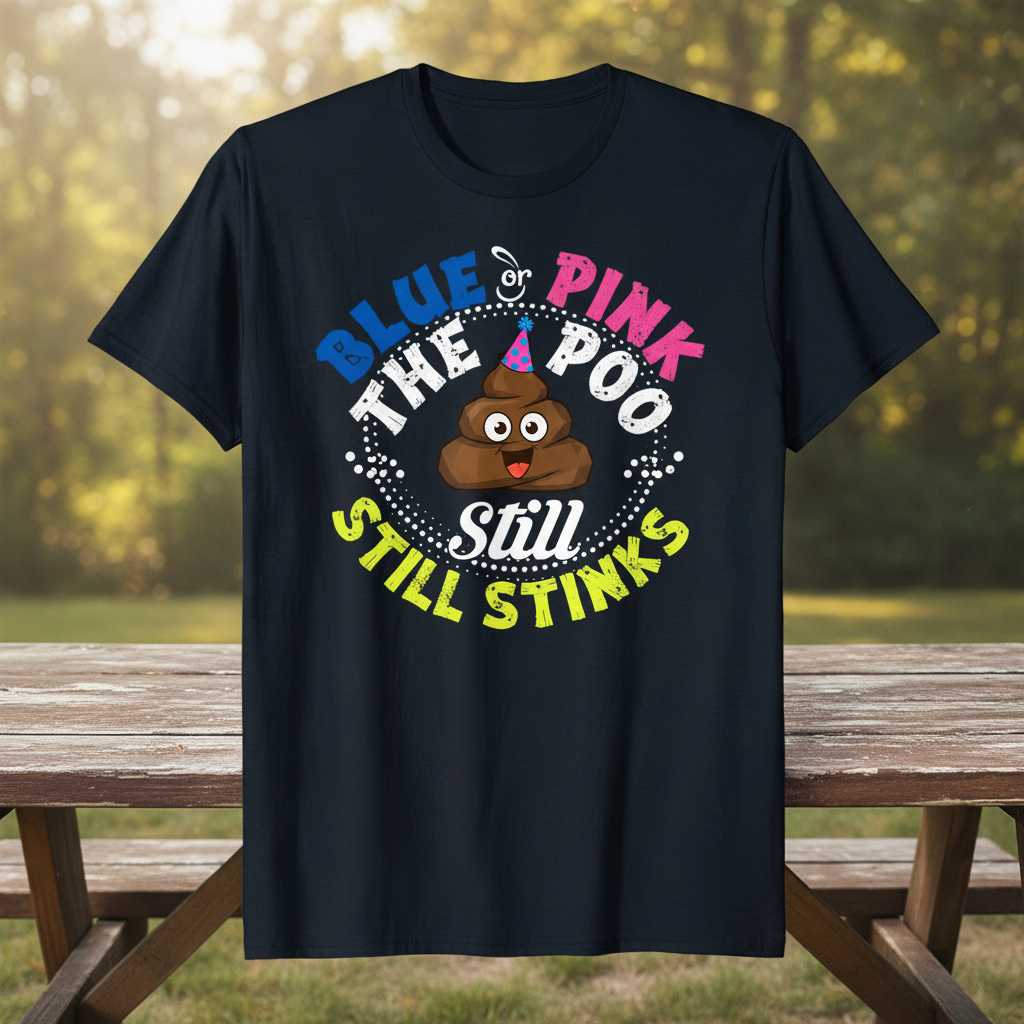 Blue or Pink The Poo Still Stinks Funny Graphic T-Shirt Novelty Tee Gift Idea