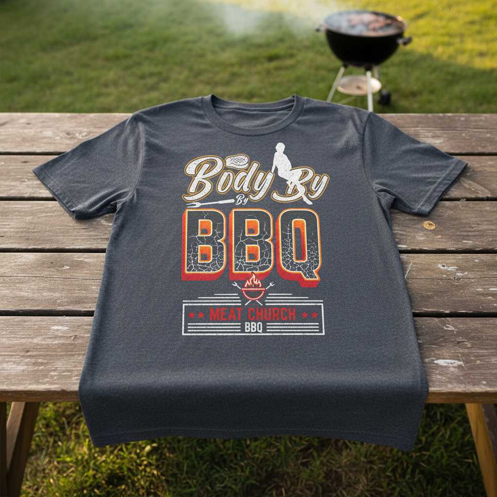 Body By BBQ Meat Church BBQ Graphic T-Shirt Tee Novelty Gift for Barbecue Fans