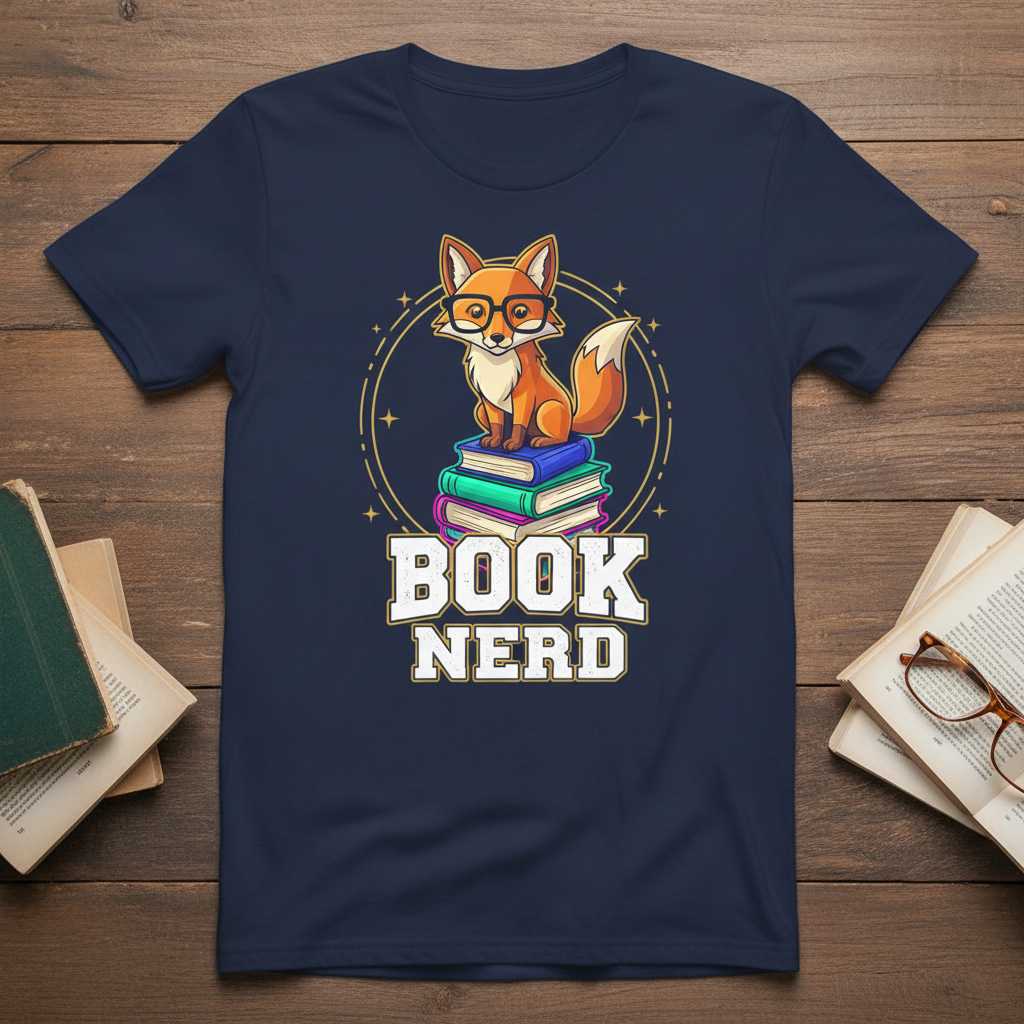 Book Nerd Fox Graphic T-Shirt Novelty Tee Gift Idea for Readers and Fans