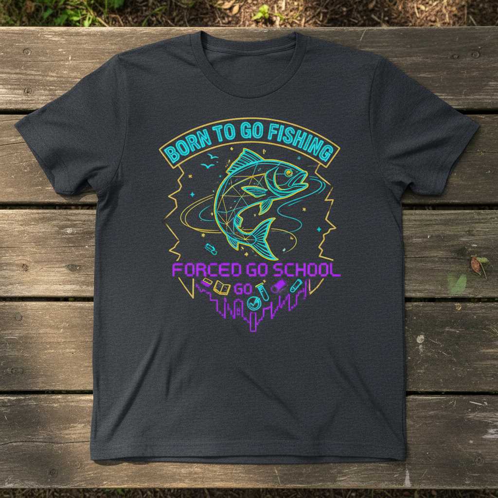 Born To Go Fishing Forced Go School Graphic T-Shirt Tee Novelty Gift for Anglers