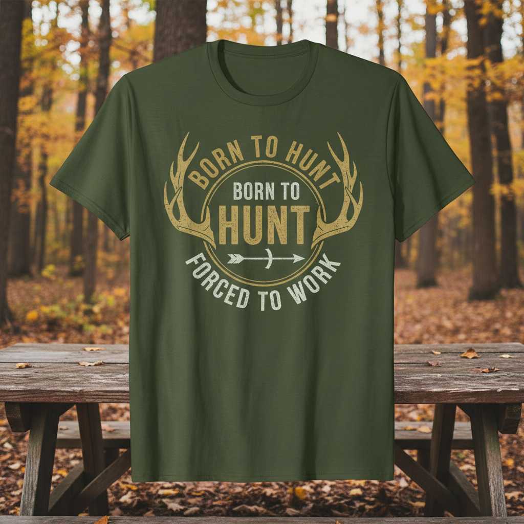 Born To Hunt Forced To Work Graphic T-Shirt Tee Hunting Lover Novelty Gift