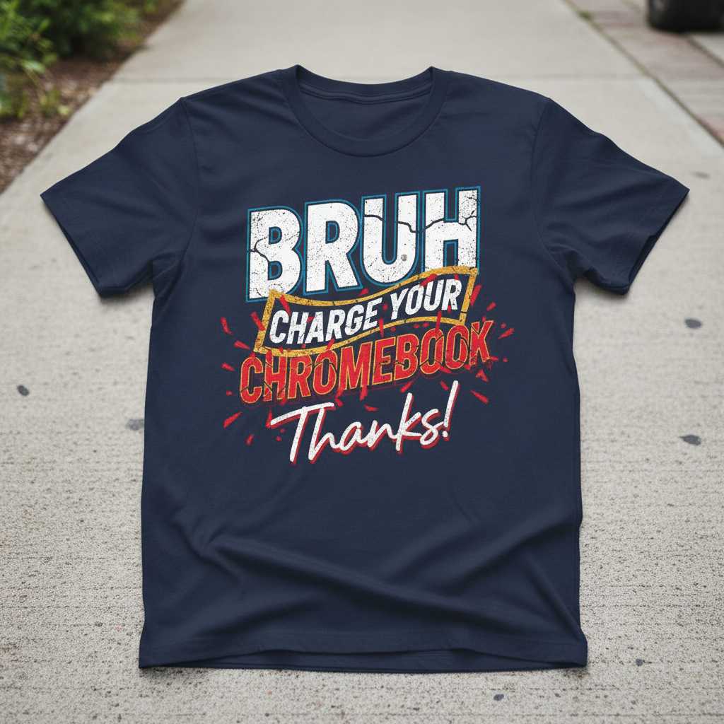 Bruh Charge Your Chromebook Thanks! Funny Graphic T-Shirt Tee Novelty Gift