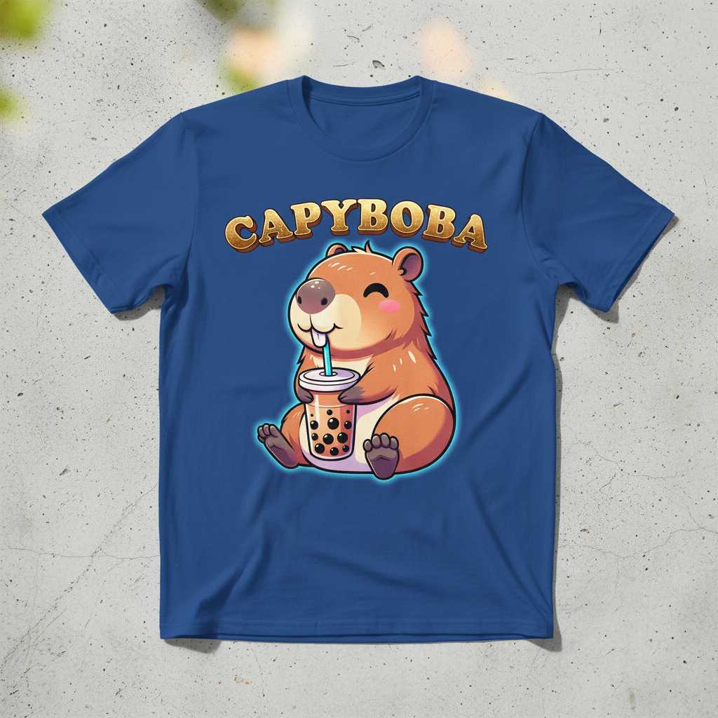 CAPYBOBA Cute Capybara Boba Milk Tea Graphic T-Shirt Kawaii Animal Tee Gift