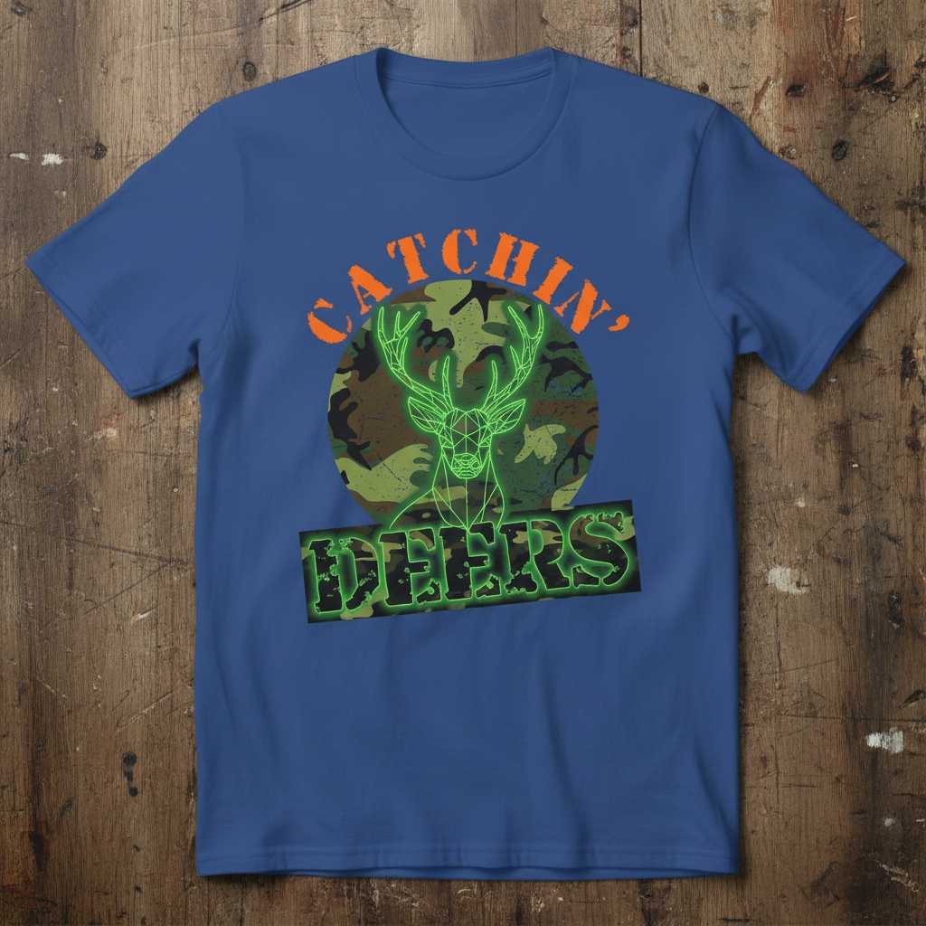 Catchin’ Deers Graphic Hunting T-Shirt Novelty Tee Gift for Outdoors Enthusiasts