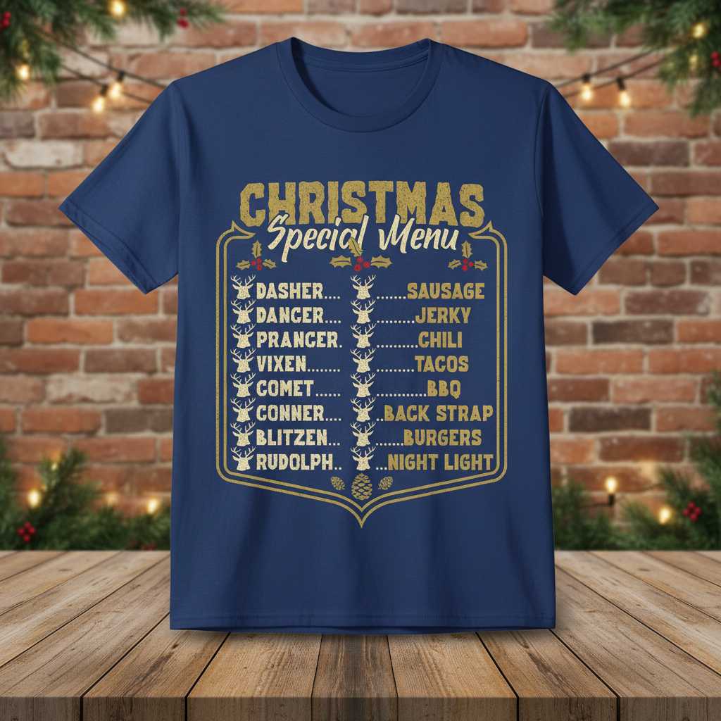Christmas Special Menu Graphic T-Shirt Tee Funny Hunting Gift Novelty Holiday Wear