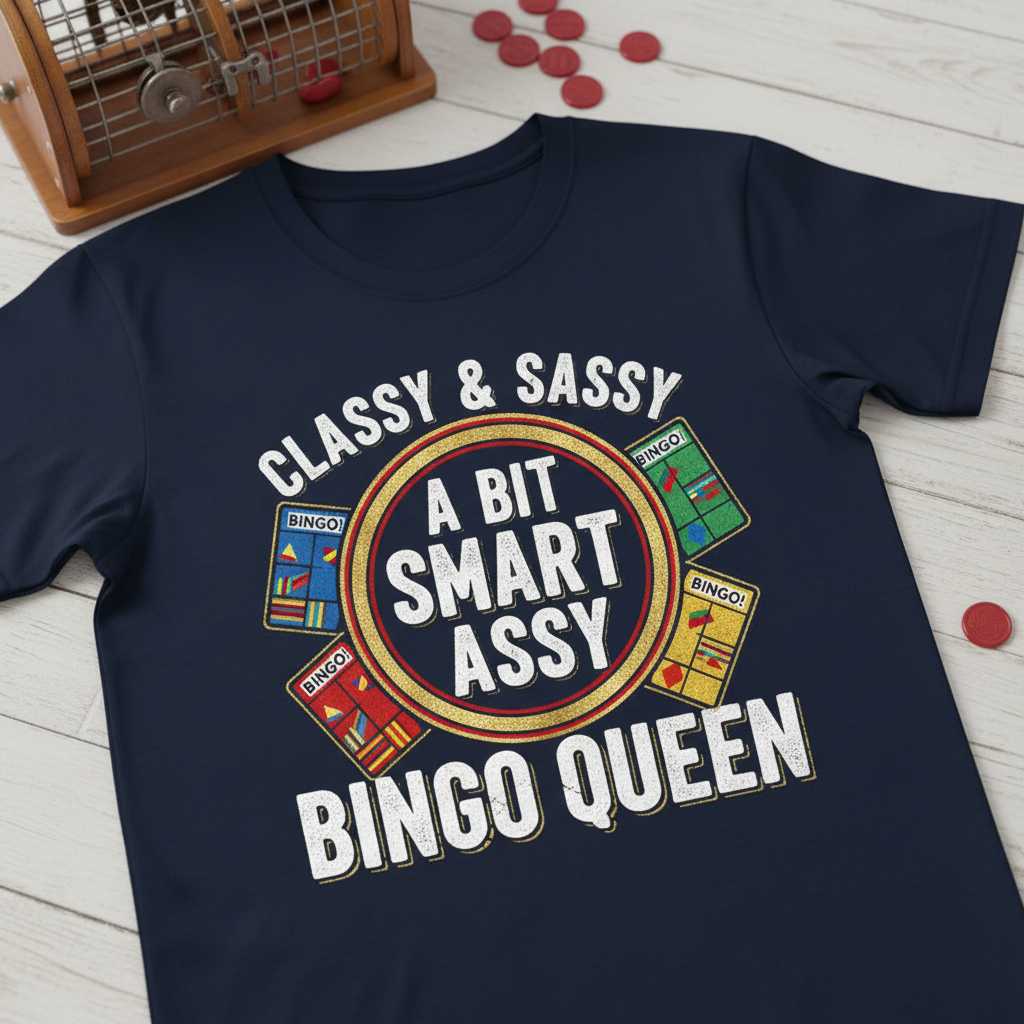 Classy & Sassy A Bit Smart Assy Bingo Queen Graphic T-Shirt Novelty Tee Gift