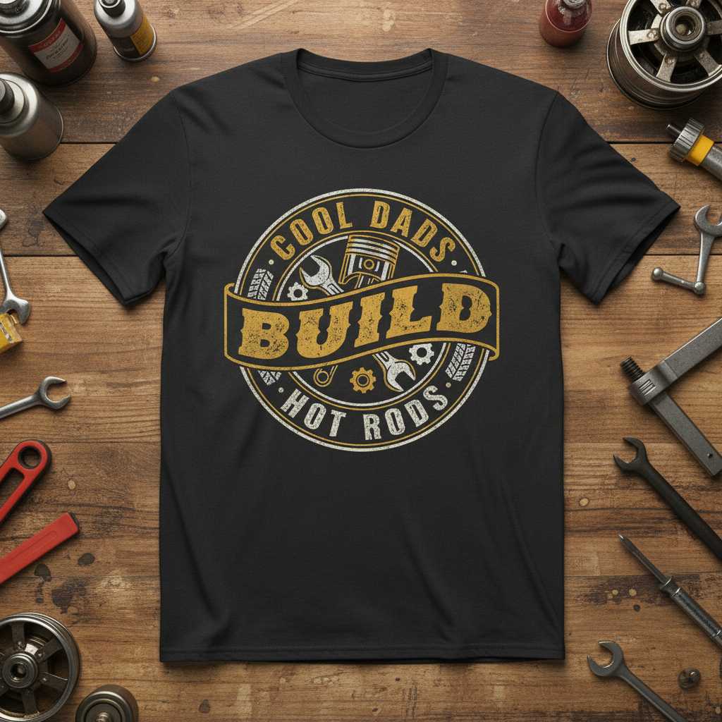 Cool Dads Build Hot Rods Vintage Graphic T-Shirt Retro Car Enthusiast Tee Gift