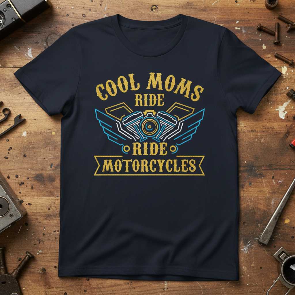 Cool Moms Ride Ride Motorcycles Graphic T-Shirt Biker Tee Novelty Gift for Riders