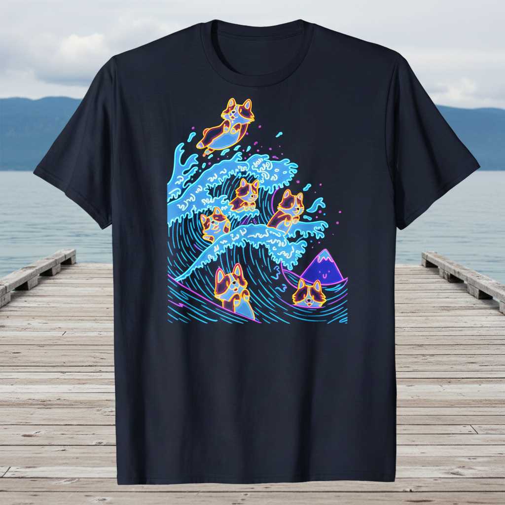 Corgi Wave Graphic T-Shirt Cute Dog Lover Tee Novelty Unisex Gift Outfit