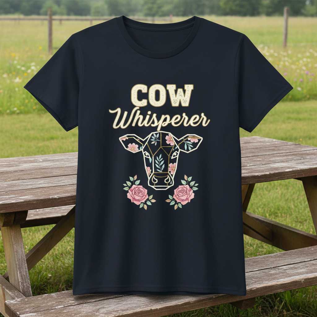 Cow Whisperer Graphic T-Shirt Floral Cow Tee Farm Lover Gift Idea Casual Wear