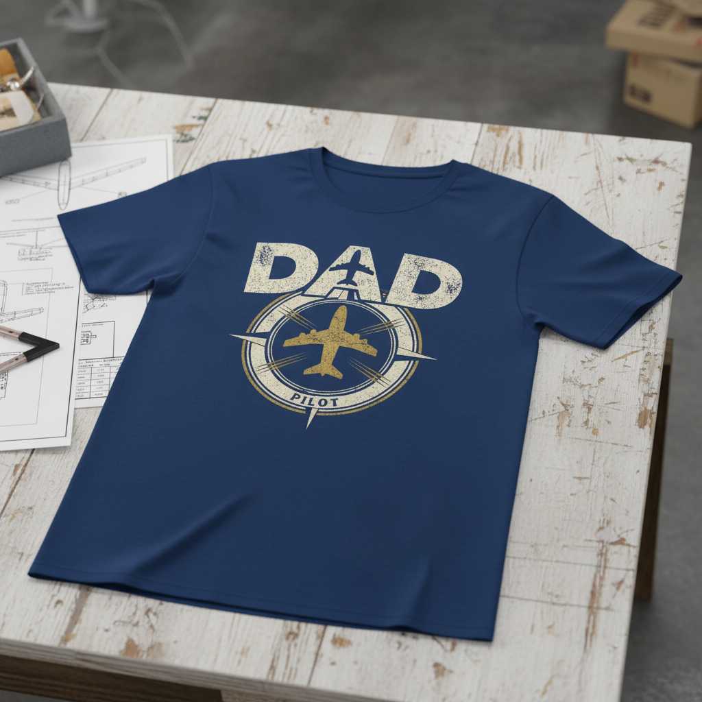 DAD Pilot Vintage Aviation Graphic T-Shirt Retro Airplane Tee Gift for Enthusiast