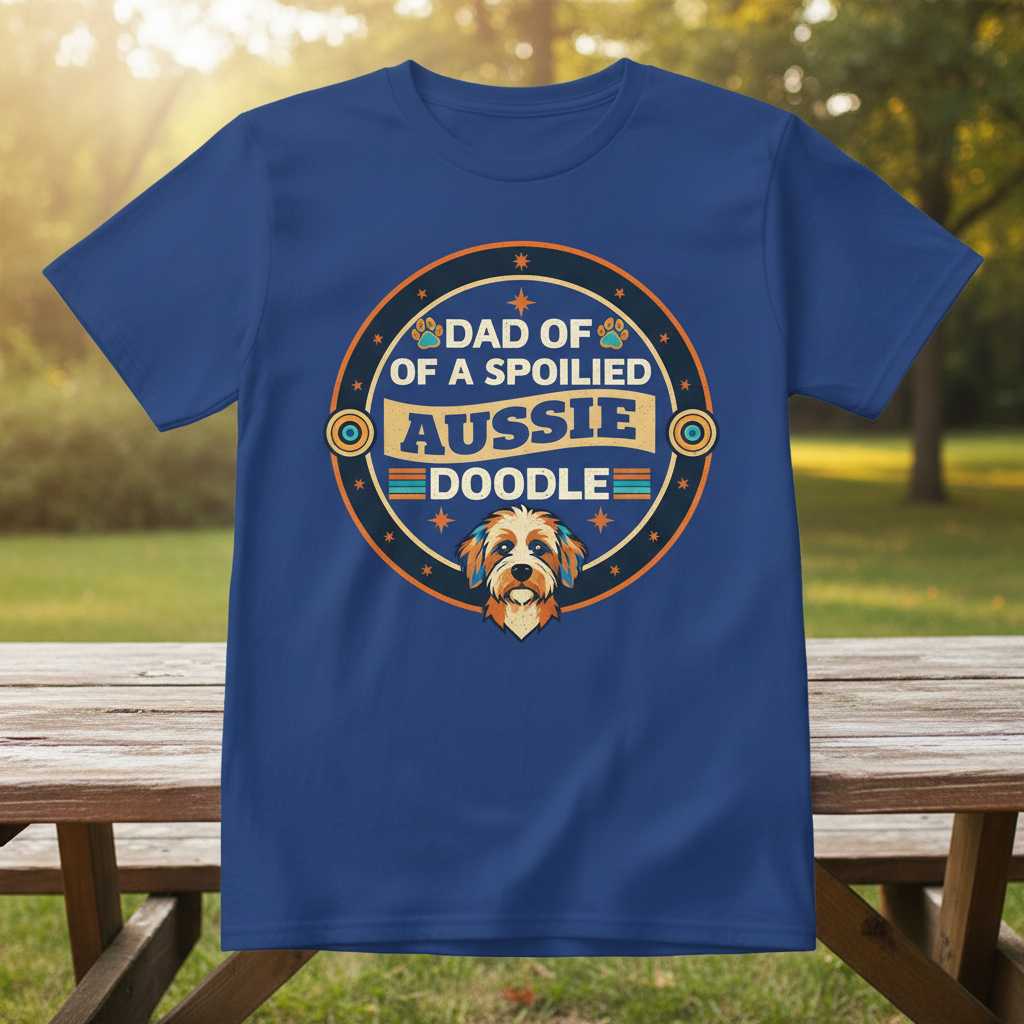 Dad Of A Spoiled Aussie Doodle Graphic T-Shirt Tee Novelty Dog Lover Outfit Gift