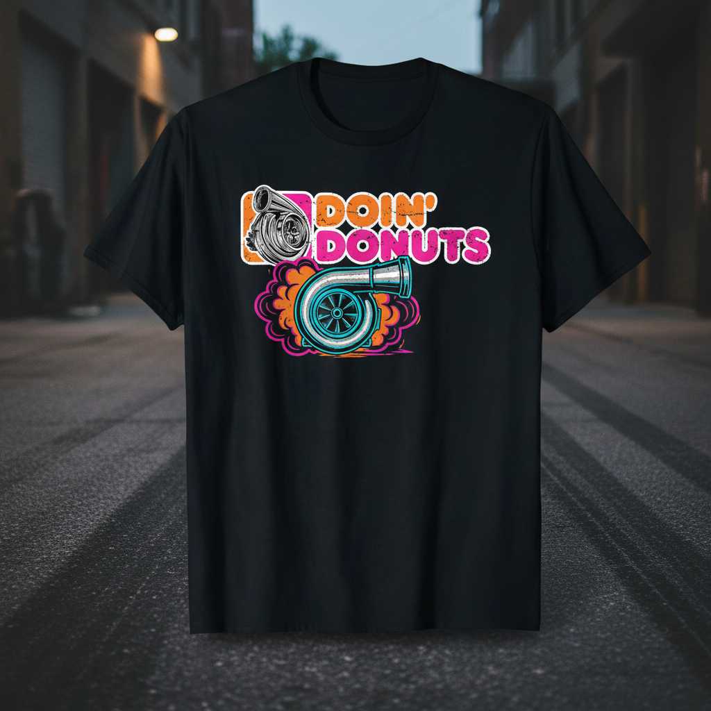 Doin Donuts Car Drift Racing Graphic T-Shirt Turbo Enthusiast Tee Gift Idea