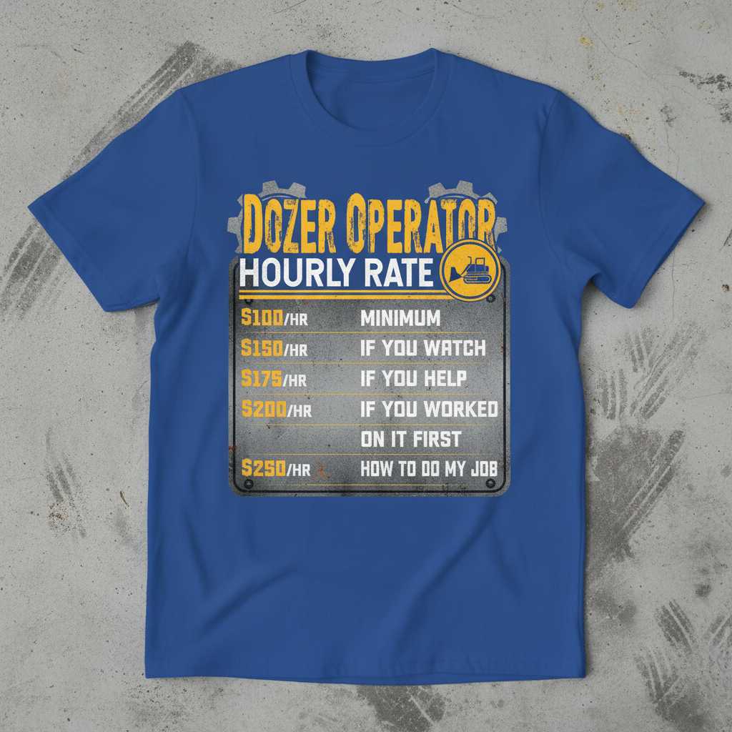 Dozer Operator Hourly Rate Graphic T-Shirt Tee Novelty Gift for Construction Fans