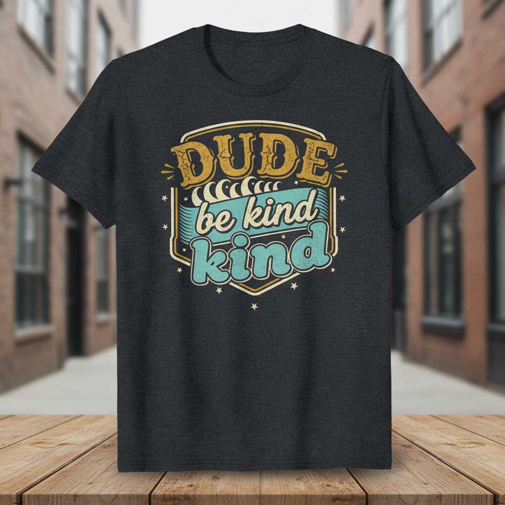 Dude Be Kind Kind Vintage Graphic T-Shirt Retro Tee Positive Message Gift Idea
