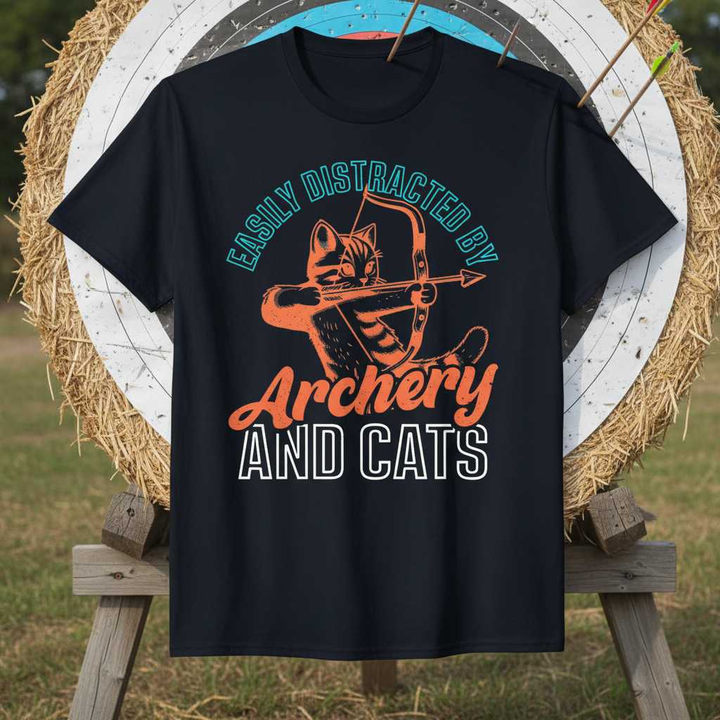 Easily Distracted By Archery And Cats T-Shirt Tee Graphic Novelty Gift For Fan