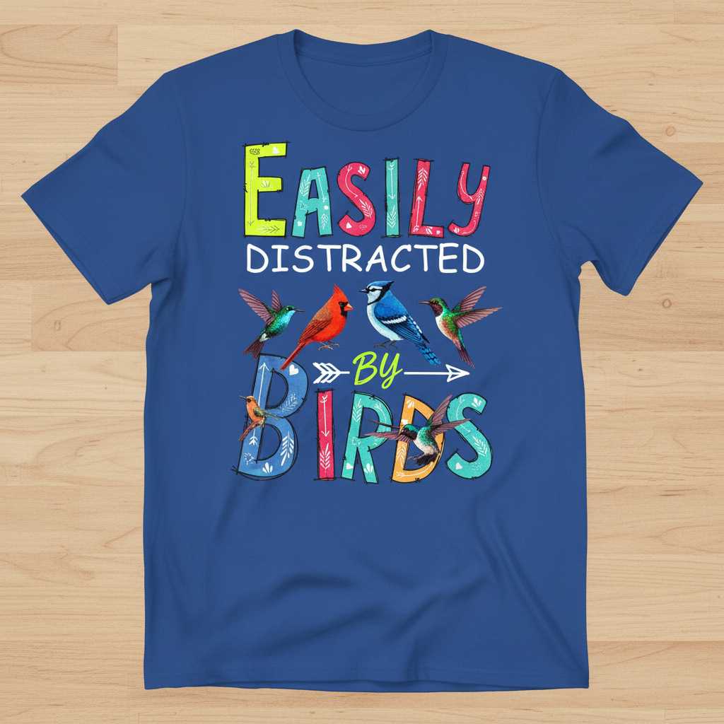 Easily Distracted By Birds Graphic T-Shirt Tee Bird Lover Gift Idea Novelty Top