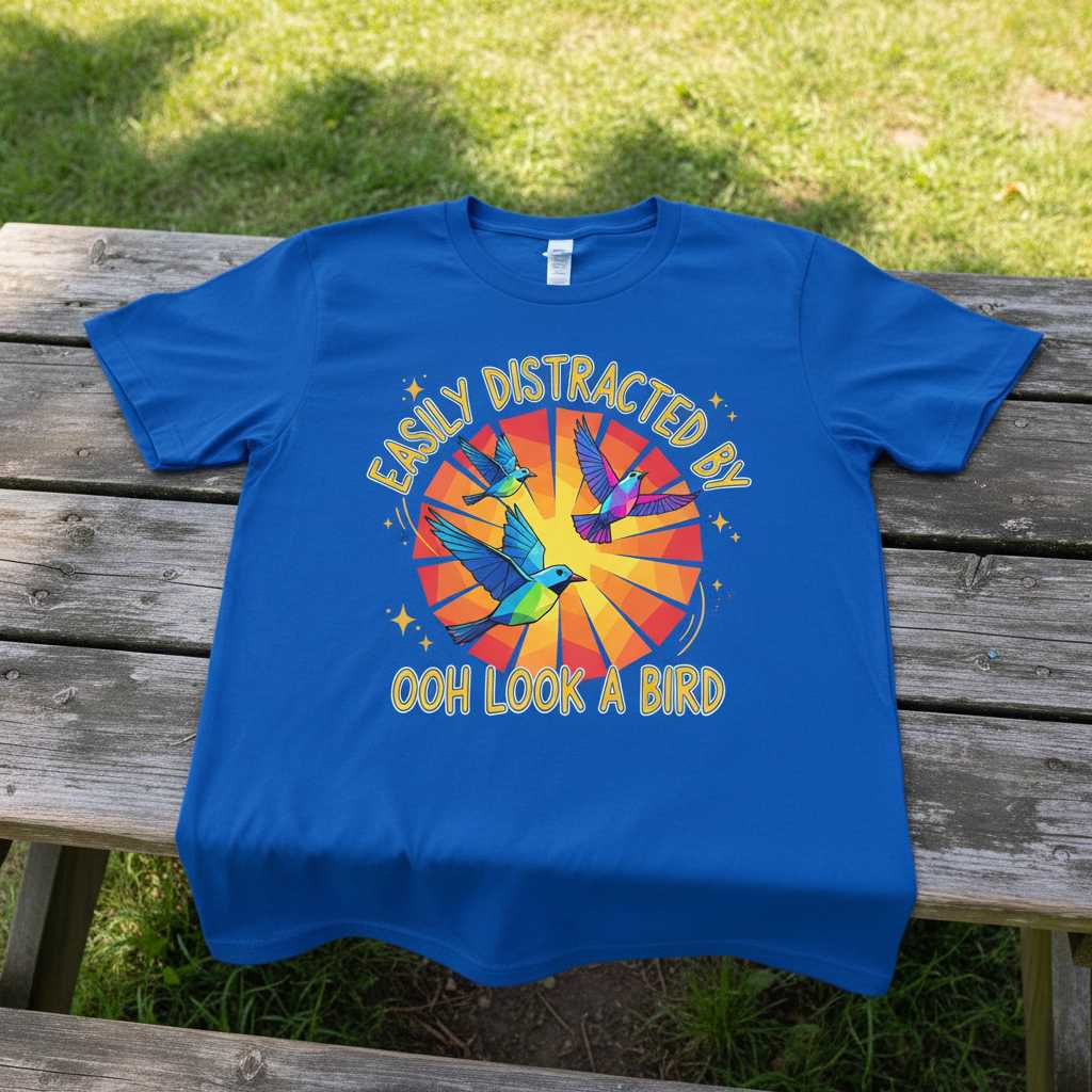 Easily Distracted By Ooh Look A Bird Graphic T-Shirt Tee Novelty Gift for Bird Lovers