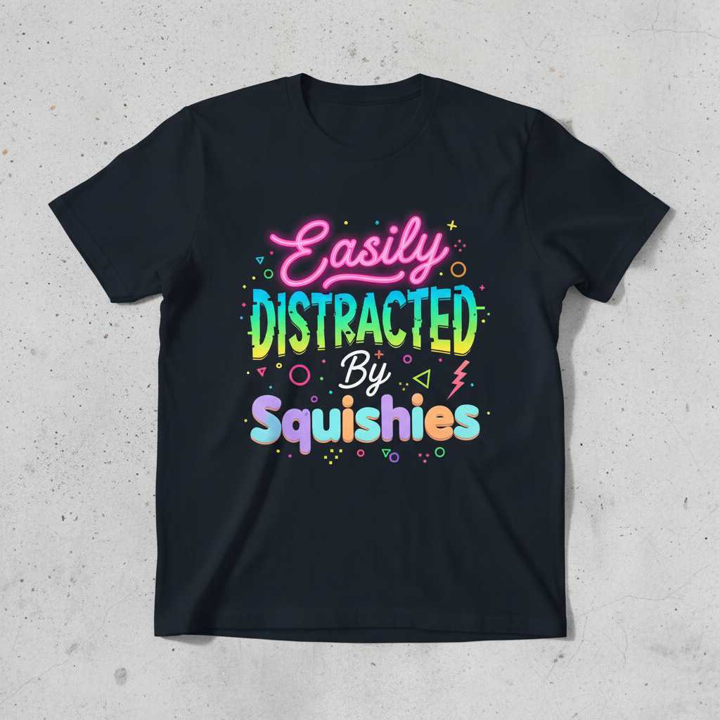 Easily Distracted By Squishies Cute Graphic T-Shirt Novelty Tee Gift for Fan