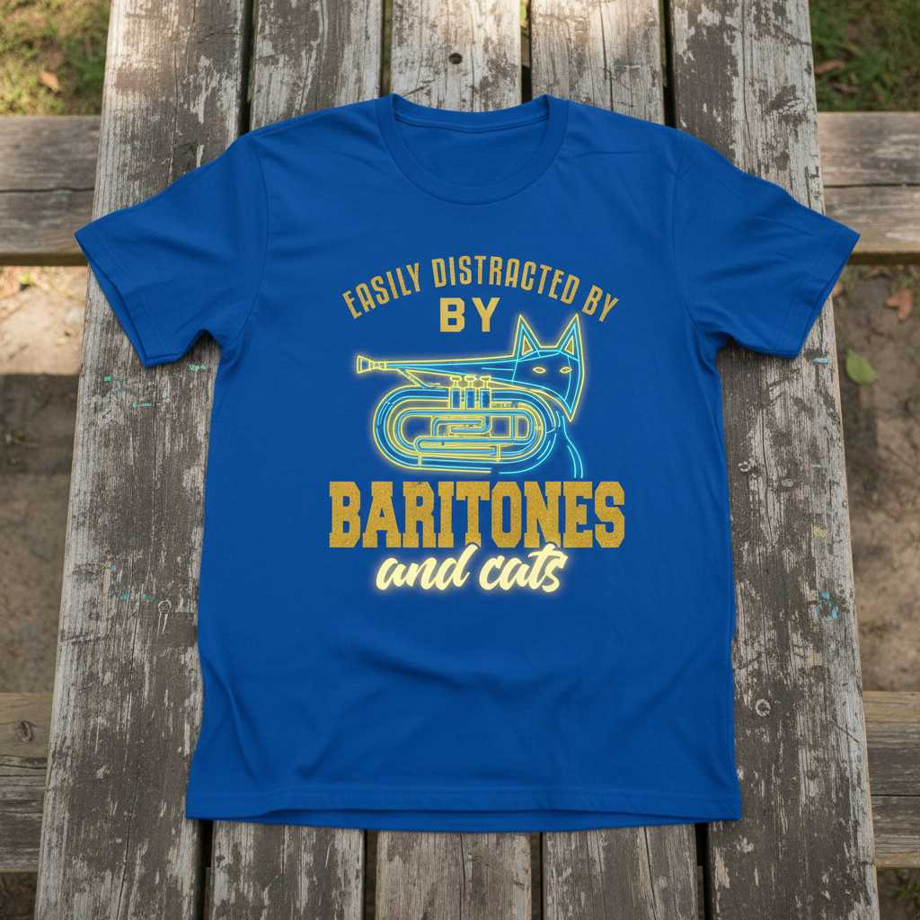 Easily Distracted by Baritones and Cats T-Shirt Tee Graphic Novelty Gift for Music Lovers