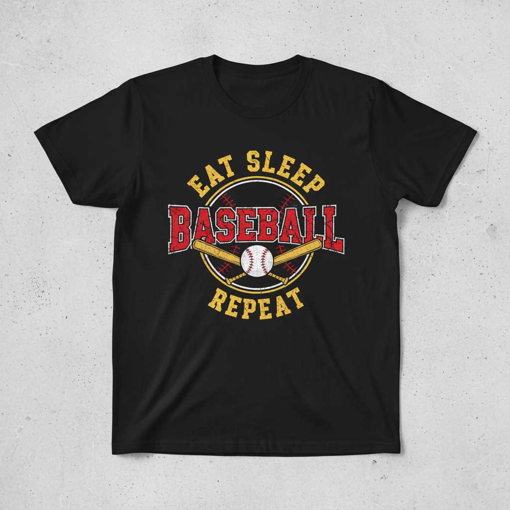 Eat Sleep Baseball Repeat Graphic T-Shirt Tee Novelty Gift for Baseball Fans