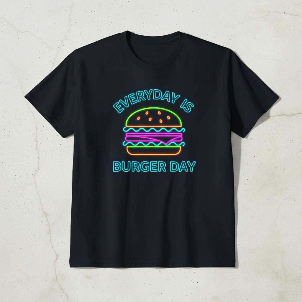 Everyday Is Burger Day Graphic T-Shirt Retro Neon Burger Tee Gift for Food Lovers