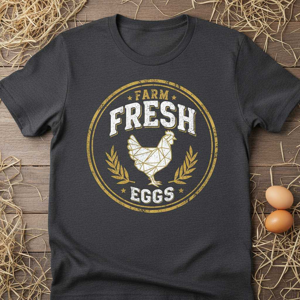 Farm Fresh Eggs Vintage Chicken Lover Graphic T-Shirt Poultry Farmer Tee Gift