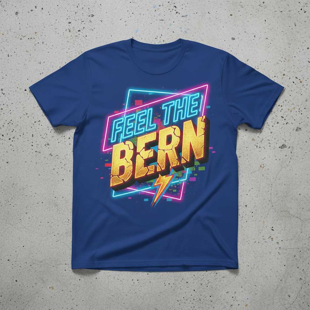 Feel The Bern Graphic T-Shirt Retro Neon Tee Novelty Unisex Gift for Fan