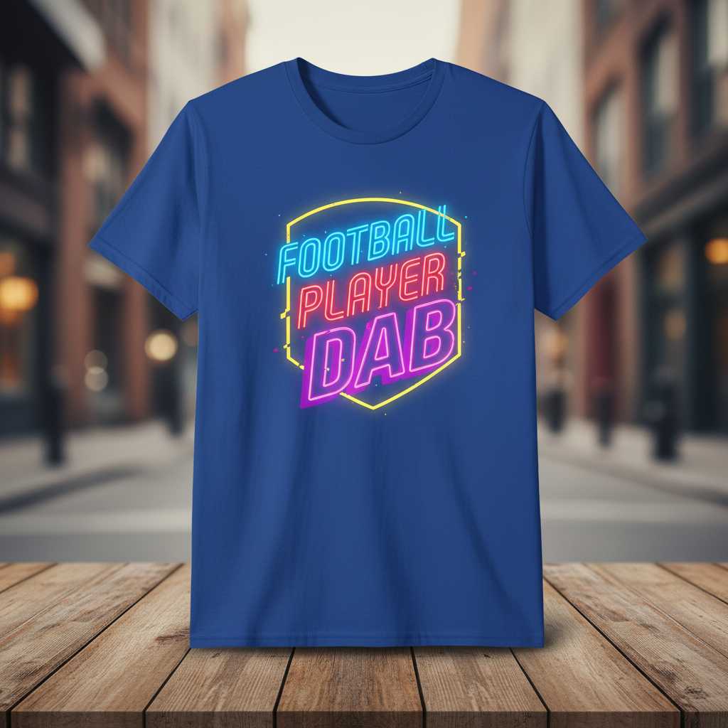 Football Player Dab Graphic T-Shirt Retro Neon Tee Novelty Gift for Fans
