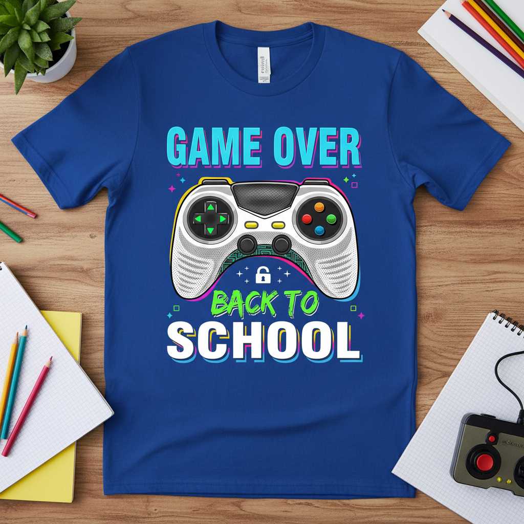 GAME OVER Back To School Graphic T-Shirt Video Gamer Tee Novelty Gift Idea