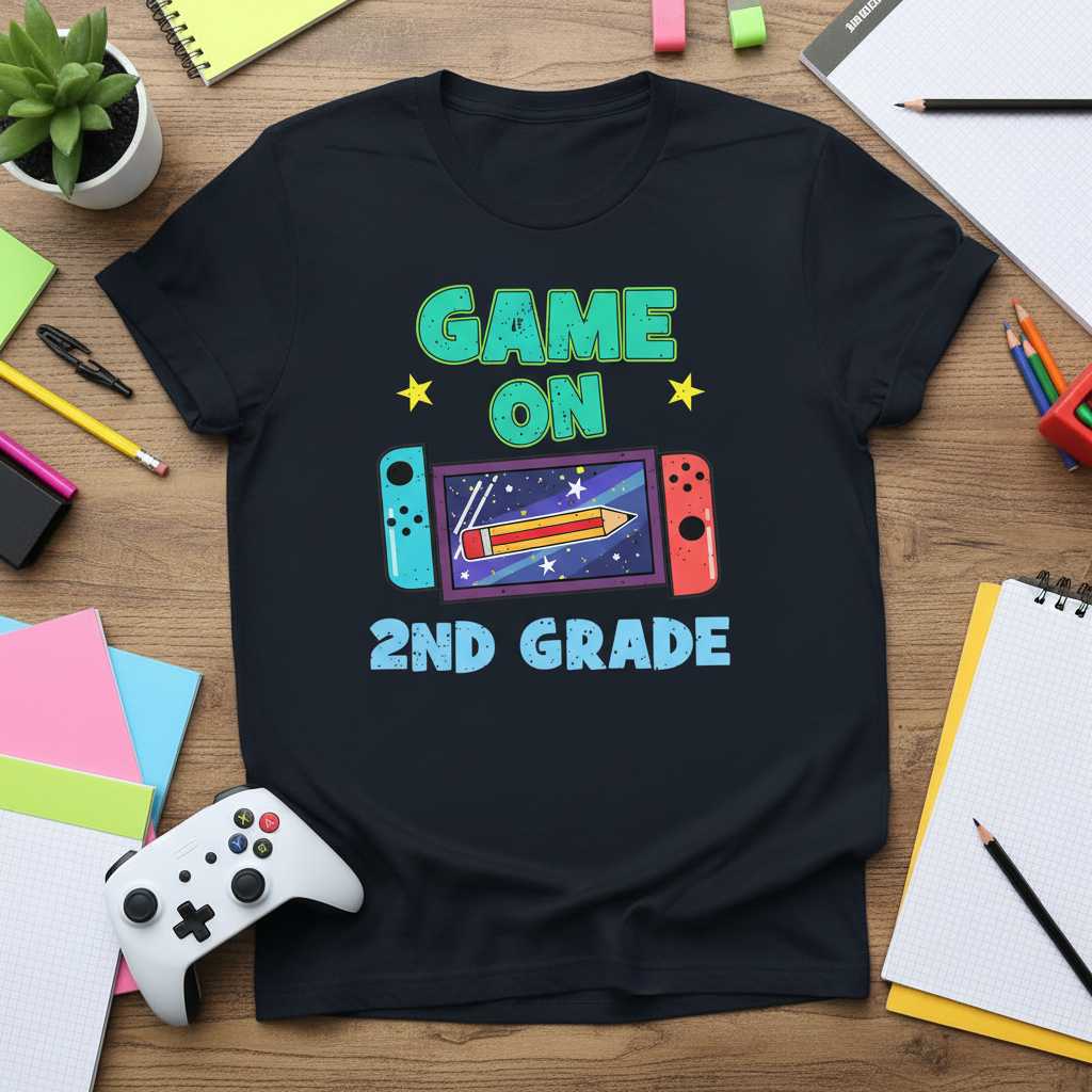 Game On 2nd Grade Graphic T-Shirt Tee Back To School Gamer Novelty Gift