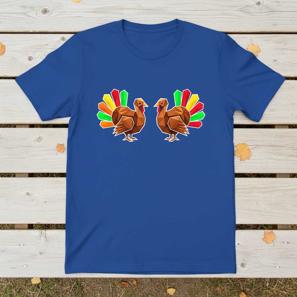 Geometric Turkey Graphic Thanksgiving T-Shirt Tee Novelty Unisex Gift Idea