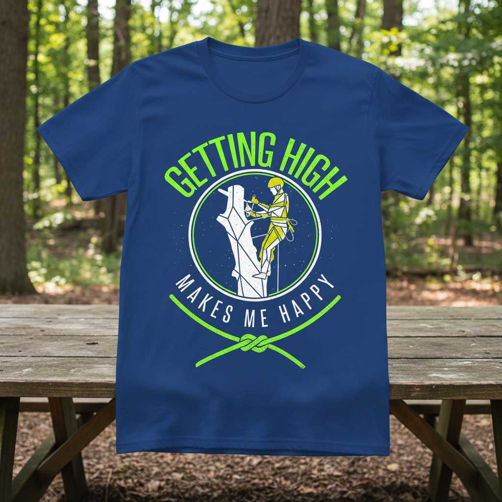 Getting High Makes Me Happy Arborist T-Shirt Climbing Tee Graphic Work Gear