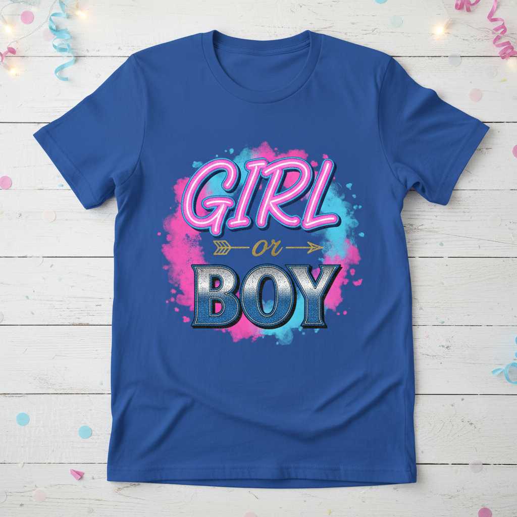 Girl or Boy Gender Reveal Graphic T-Shirt Tee Novelty Unisex Party Outfit Gift