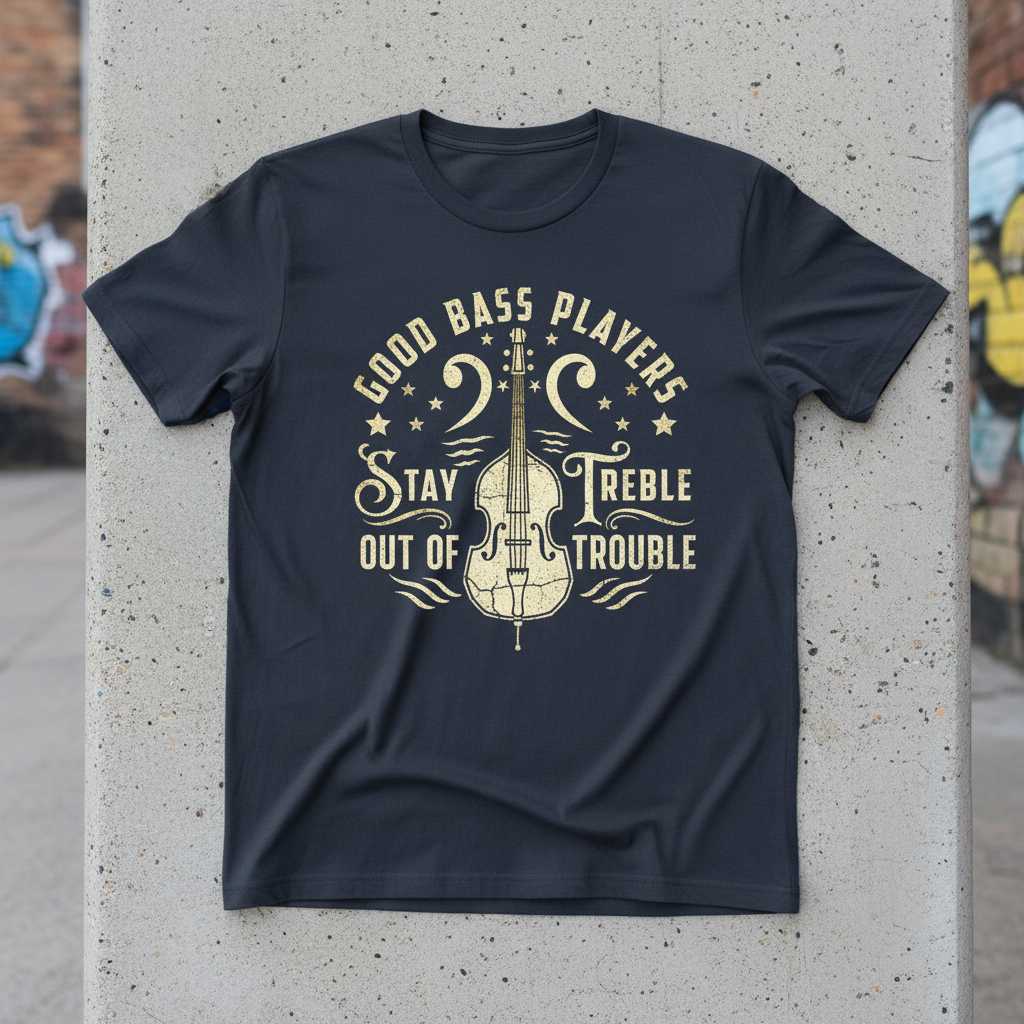Good Bass Players Stay Out of Treble Trouble T-Shirt Graphic Tee Music Lover Gift