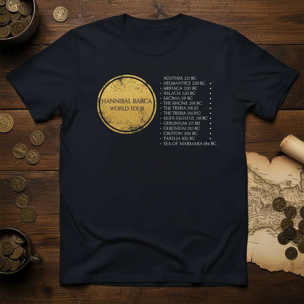 Hannibal Barca World Tour Graphic T-Shirt Ancient History Tee for War Enthusiasts