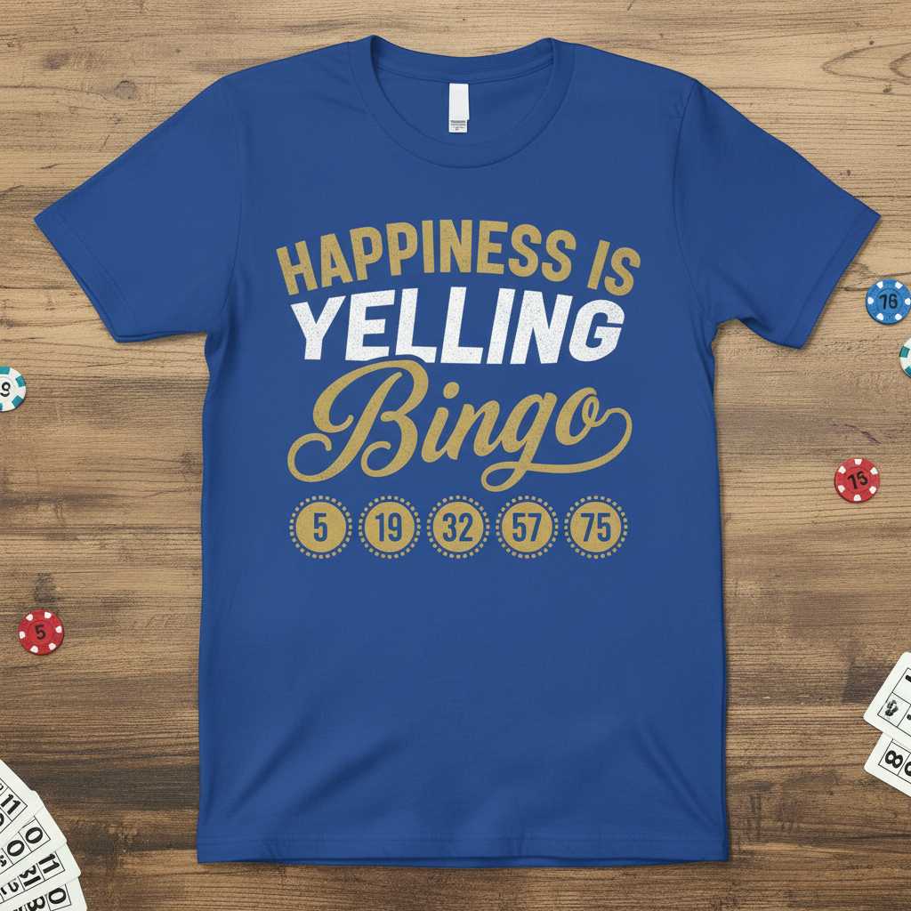 Happiness Is Yelling Bingo Graphic T-Shirt Tee Novelty Gift for Bingo Lovers