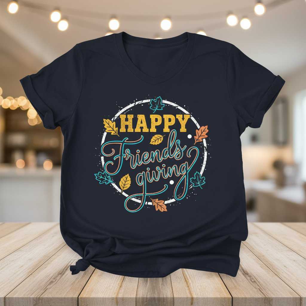 Happy Friendsgiving Graphic T-Shirt Autumn Thanksgiving Tee Novelty Gift Outfit