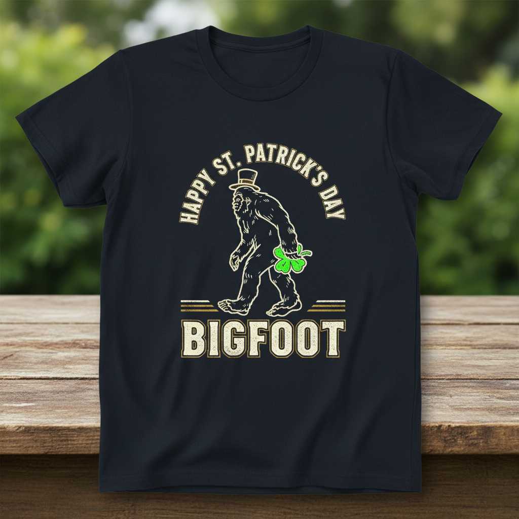 Happy St. Patricks Day Bigfoot Graphic T-Shirt Novelty Tee Gift Idea