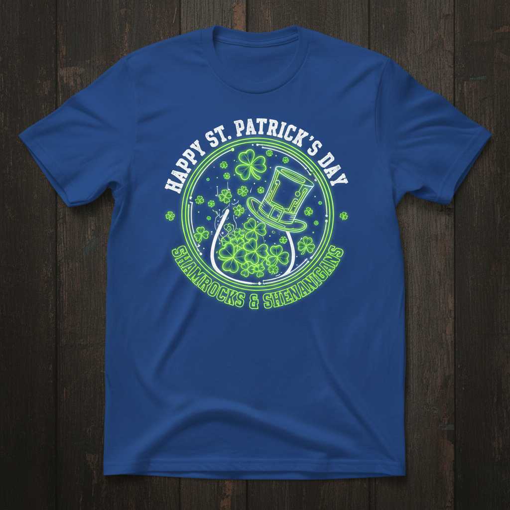 Happy St. Patricks Day Shamrocks & Shenanigans Graphic T-Shirt Novelty Tee Gift