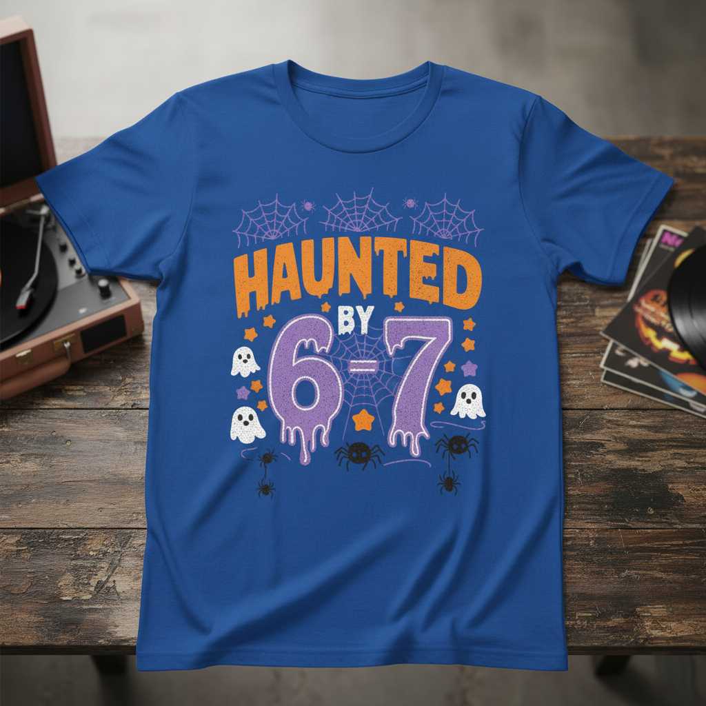 Haunted By 6-7 Halloween Graphic T-Shirt Tee Novelty Unisex Gift Idea